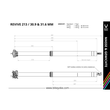 Tige de selle télescopique Revive sans remote - 30,9 X 213 mm - 582 mm