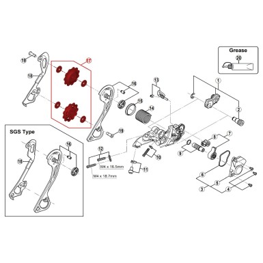 Shimano Galets de dérailleur 10 vitesses pour SLX M663 / M670 / M675, Zee M640 - Purebike