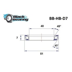 Black Bearing Roulement de direction D7 - 40x51x7 mm - 45/45° - Purebike