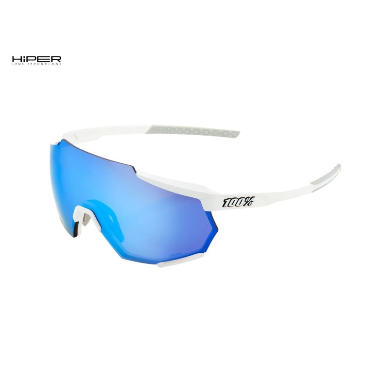 Lunettes Racetrap Matte White - Hiper Blue Mirror - Purebike