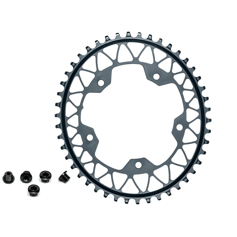 Absolute Black Plateau Gravel Oval Narrow Wide 110 mm 5 Trous Gris - Purebike